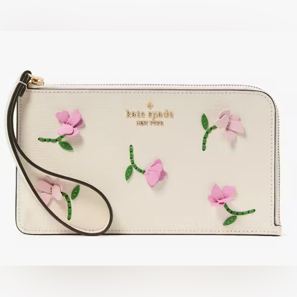 NWT Kate Spade Leather Lucy Appliqué Medium L-Zip Wristlet